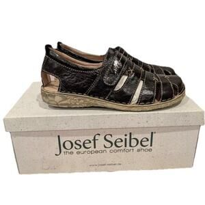 Josef Seibel Ida Black Sandals Loafers Womens Sz US 6.5 EU 37 Leather‎ Fisherman